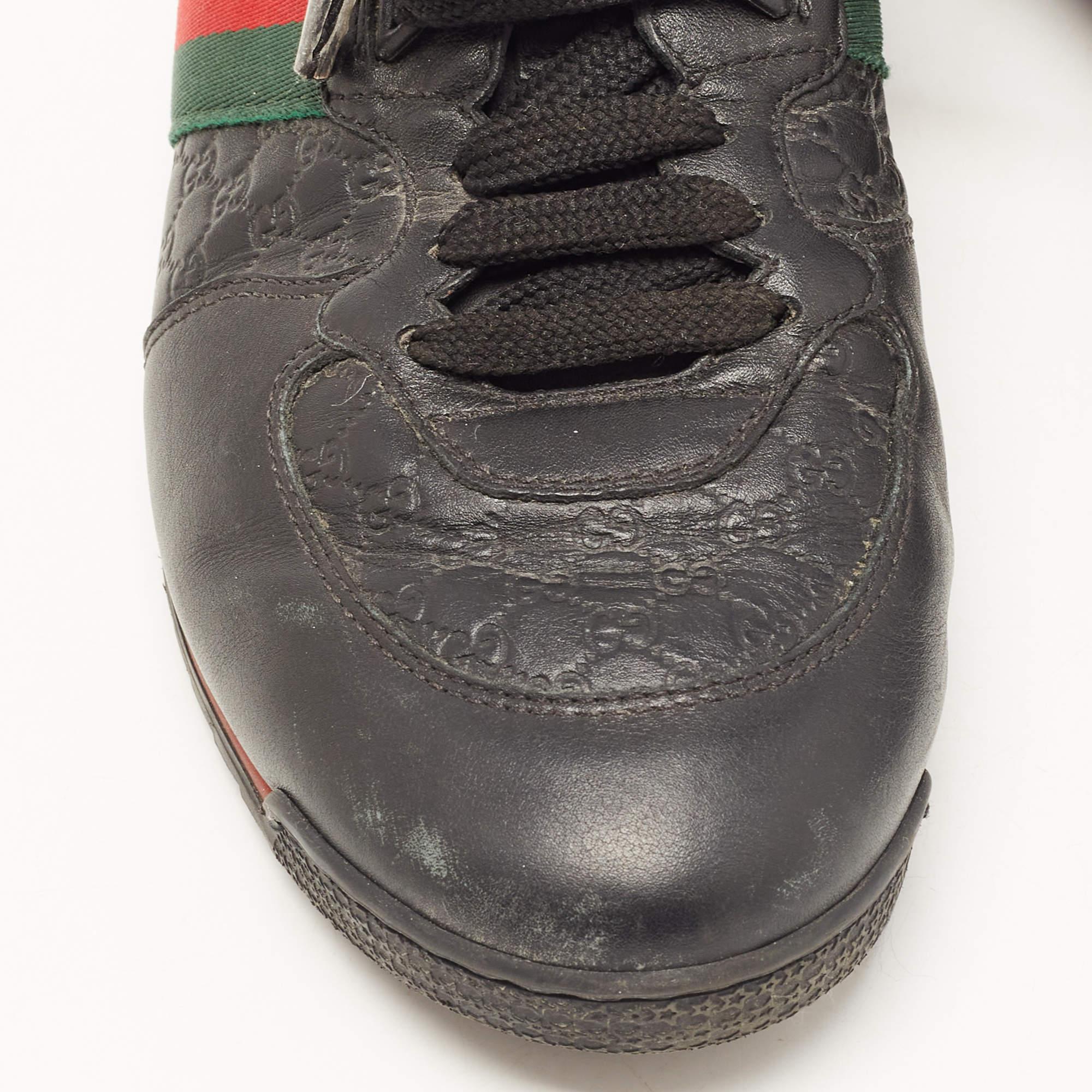 Gucci Black Microguccissima Leather Web Low Top Sneakers Size 40.5 For Sale 1