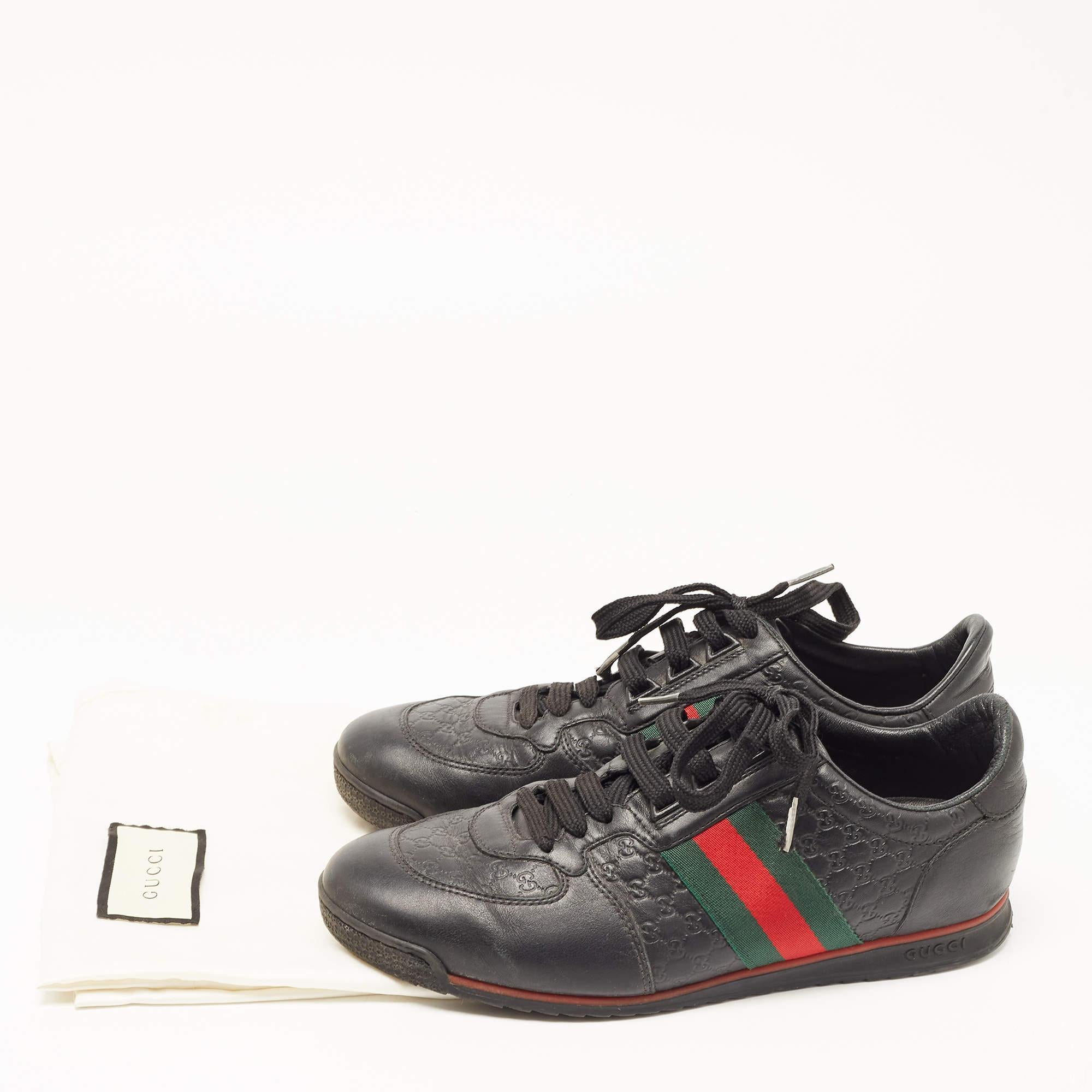 Gucci Black Microguccissima Leather Web Low Top Sneakers Size 40.5 For Sale 5