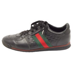 Gucci Black Microguccissima Leather Web Low Top Sneakers Size 40.5