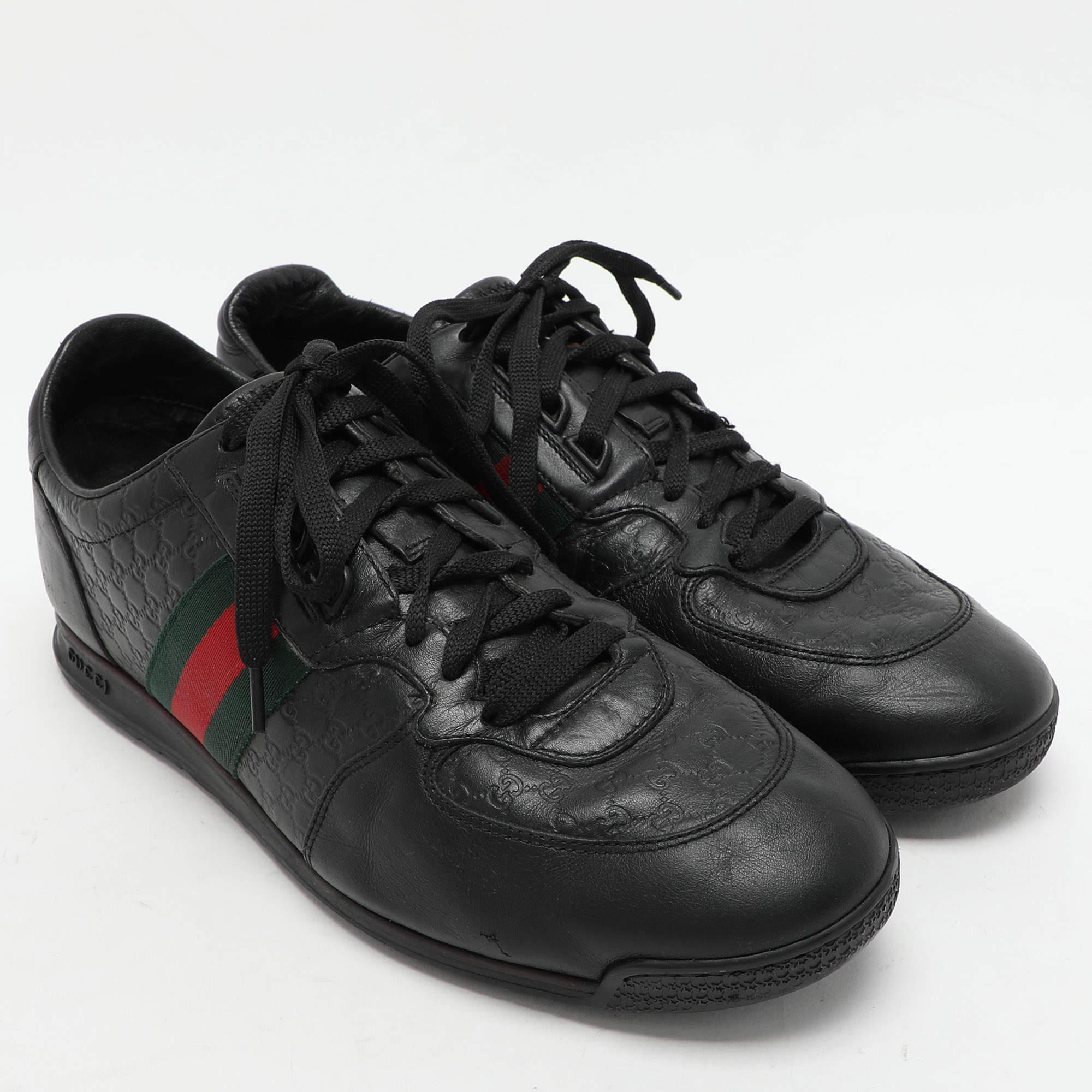 Gucci Schwarz Microguccissima Leder Web Low Top Turnschuhe Größe 43.5 Herren im Angebot