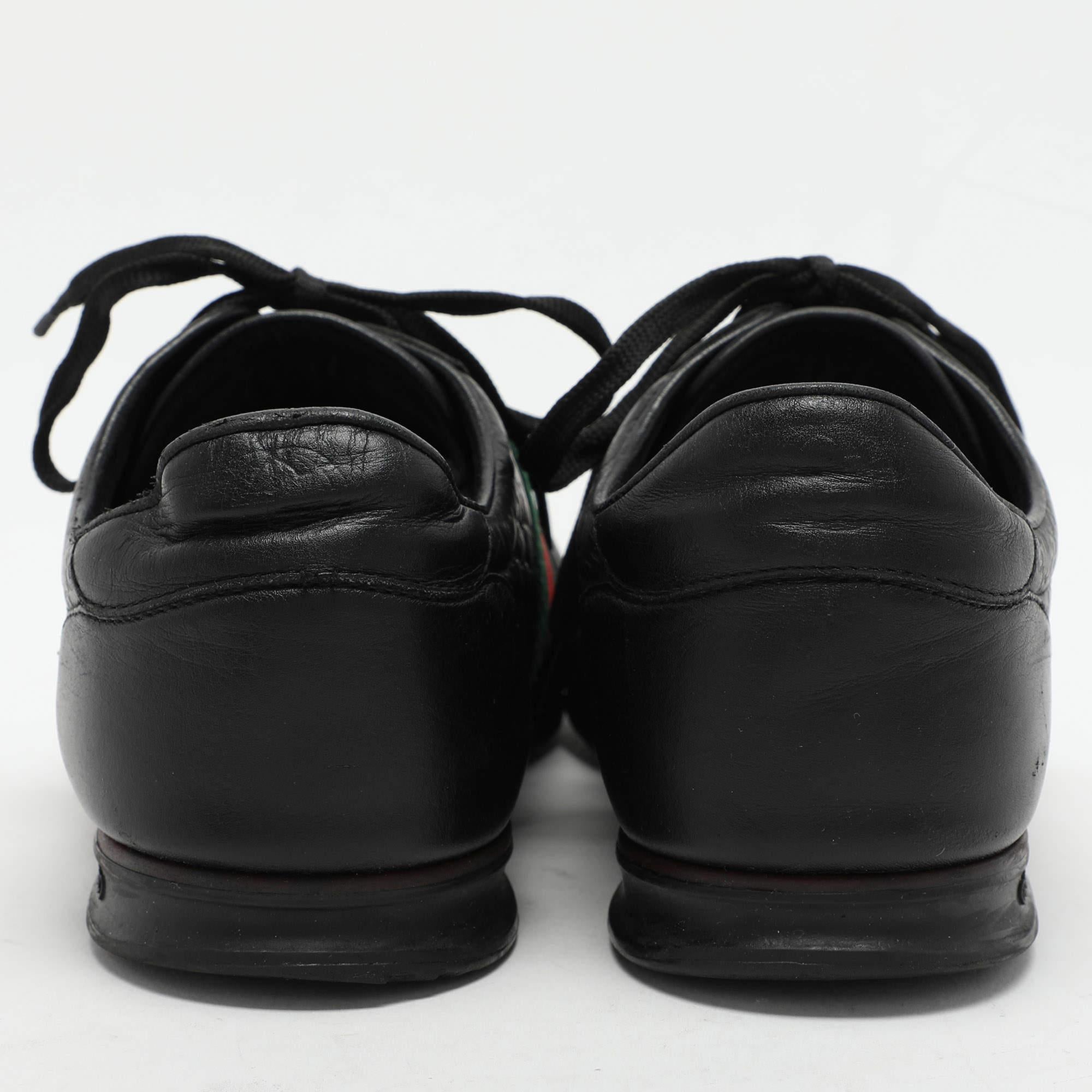 Gucci Schwarz Microguccissima Leder Web Low Top Turnschuhe Größe 43.5 im Angebot 1