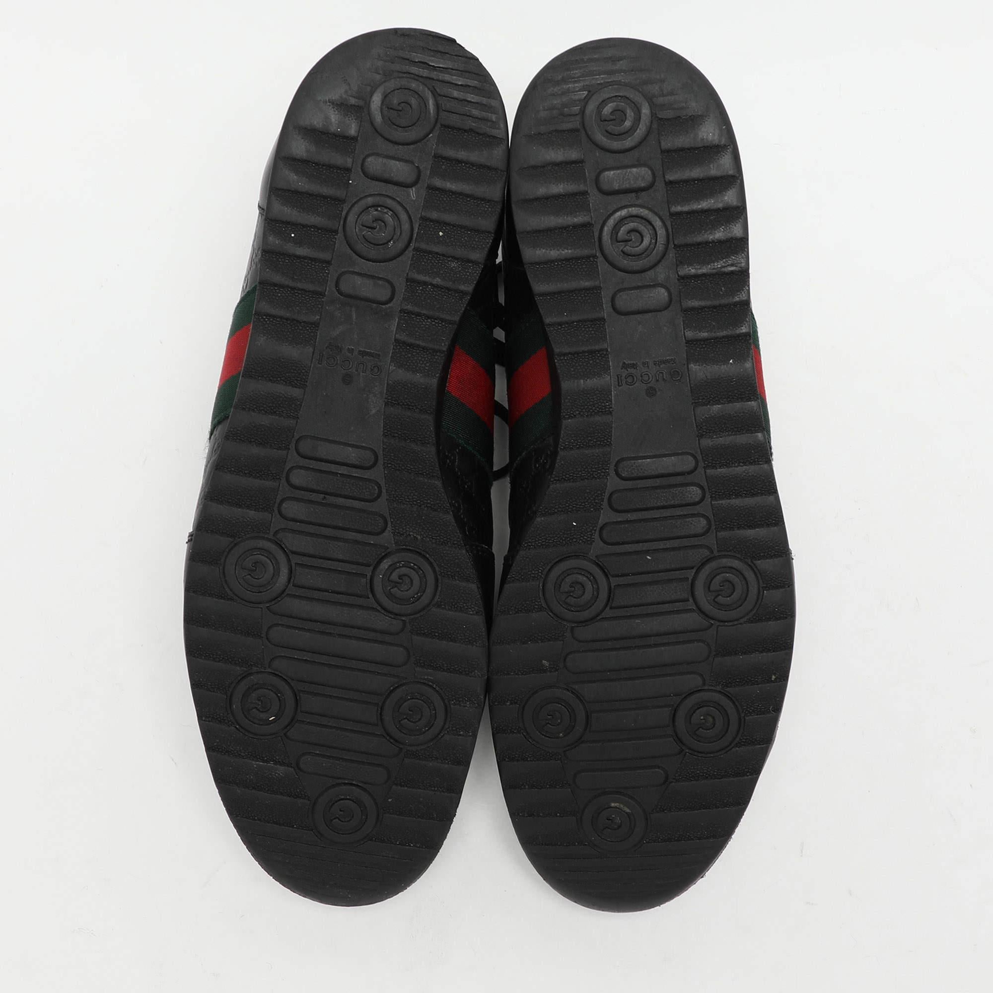Gucci Schwarz Microguccissima Leder Web Low Top Turnschuhe Größe 43.5 im Angebot 2