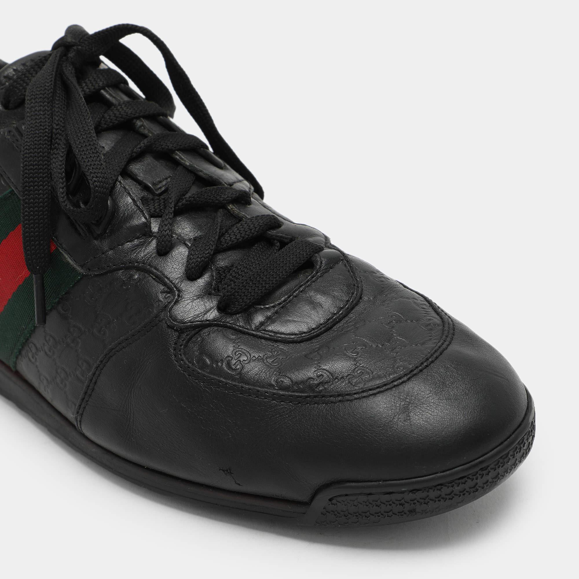 Gucci Schwarz Microguccissima Leder Web Low Top Turnschuhe Größe 43.5 im Angebot 3