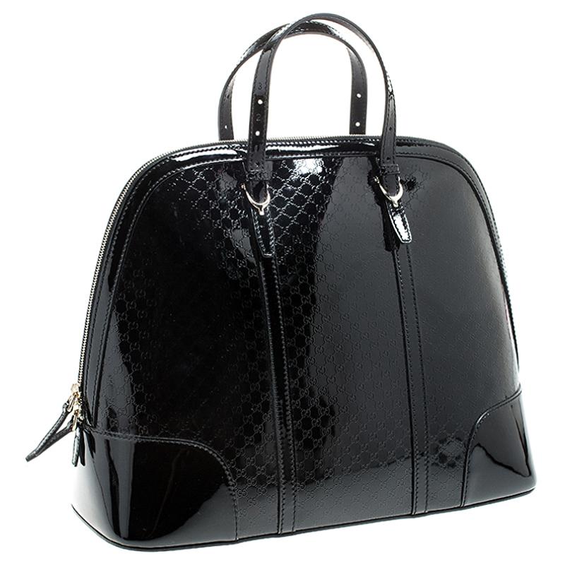 Women's Gucci Black Microguccissima Patent Leather Large Nice Satchel