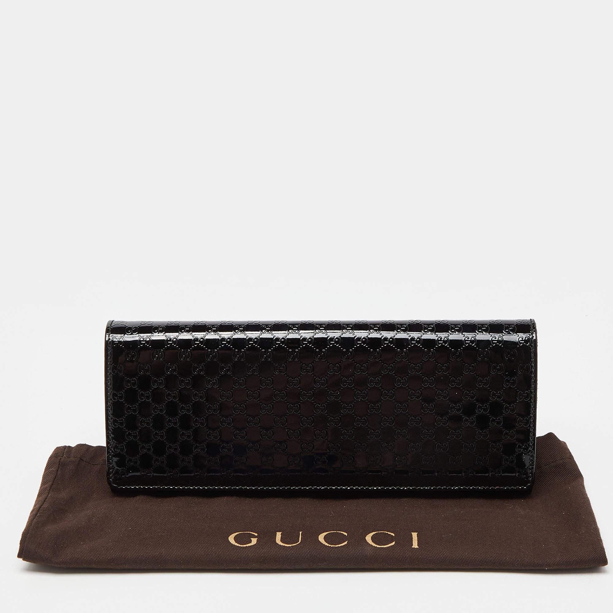 Gucci Black Microguccissima Patent Leather Small Broadway Clutch For Sale 7