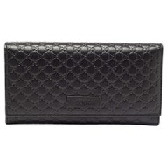 Gucci Black Mircoguccissima Leather Logo Flap Continental Wallet