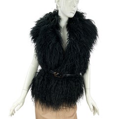 Gucci Black Mongolian Lamb-Fur Wool Vest Jacket with Collar Italian size 44 US 8