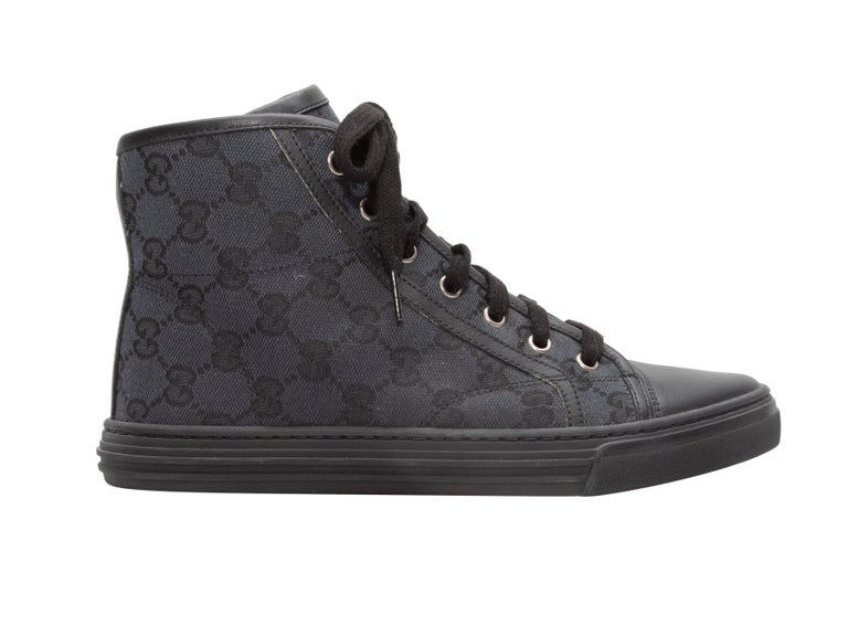 Gucci Black Monogram Canvas Cap-Toe High-Top Sneakers For Sale at 1stDibs