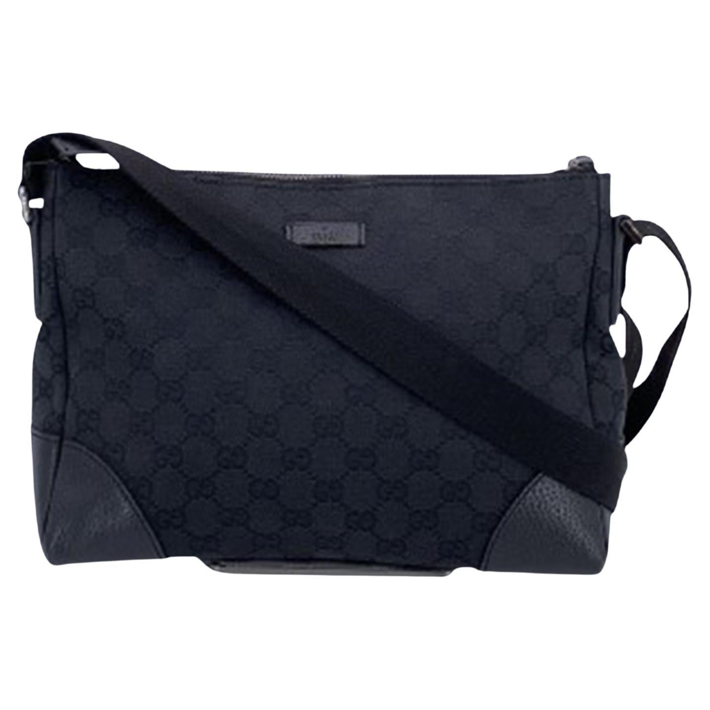 Gucci Black Monogram Canvas Crossbody Shoulder Bag