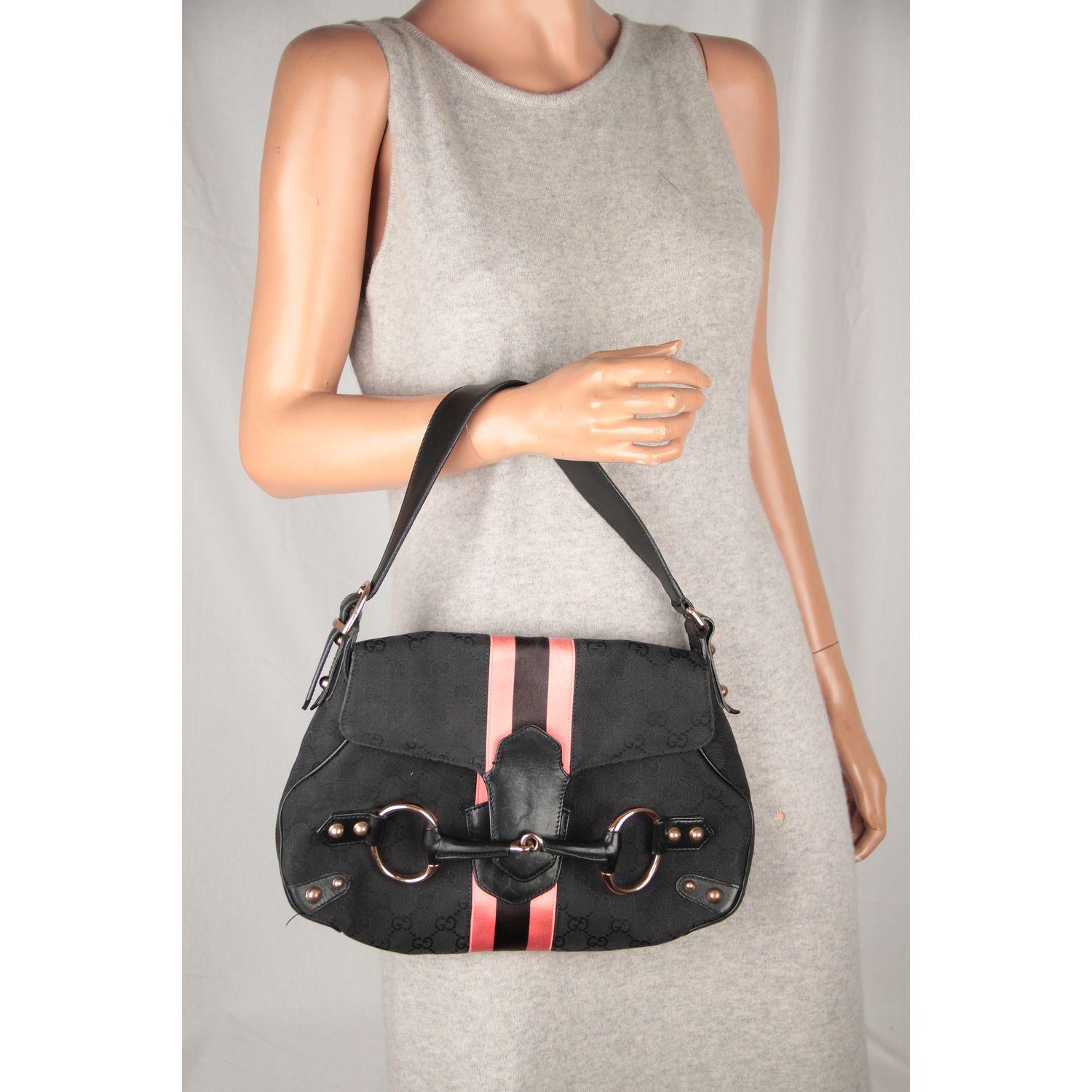 Gucci Black Monogram Canvas Horsebit Shoulder Bag Tom Ford Era 6