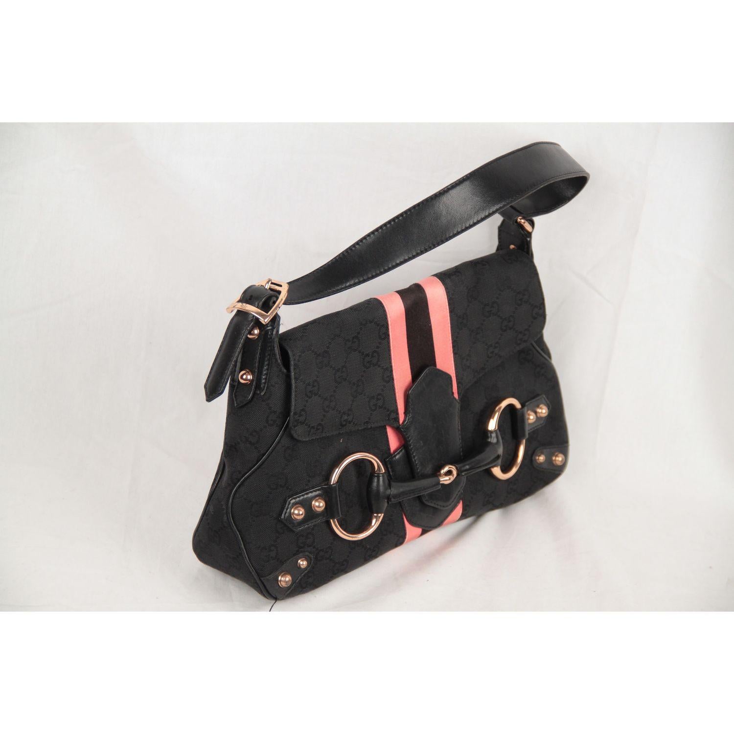 Gucci Black Monogram Canvas Horsebit Shoulder Bag Tom Ford Era In Fair Condition In Rome, Rome