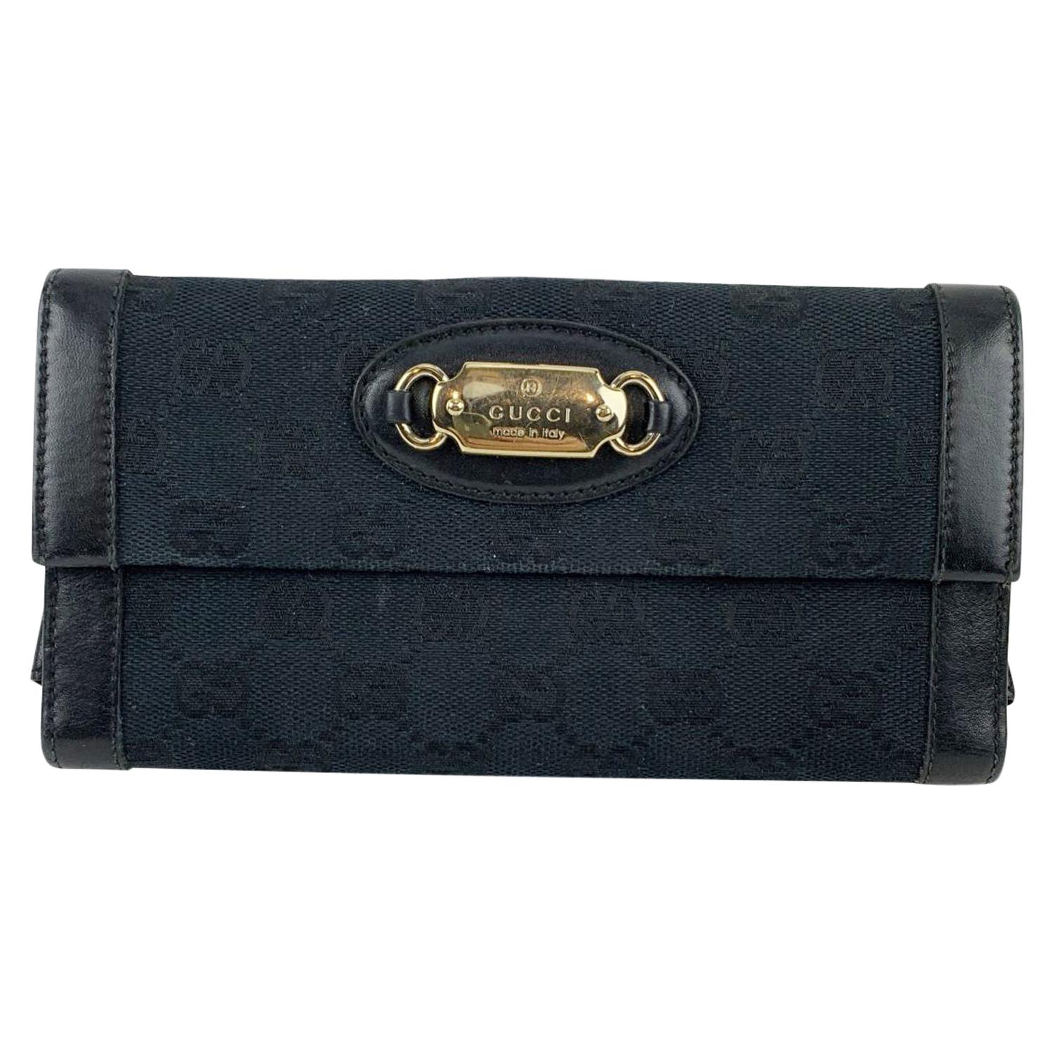Gucci Black Monogram Canvas Leather Punch Continental Wallet Purse