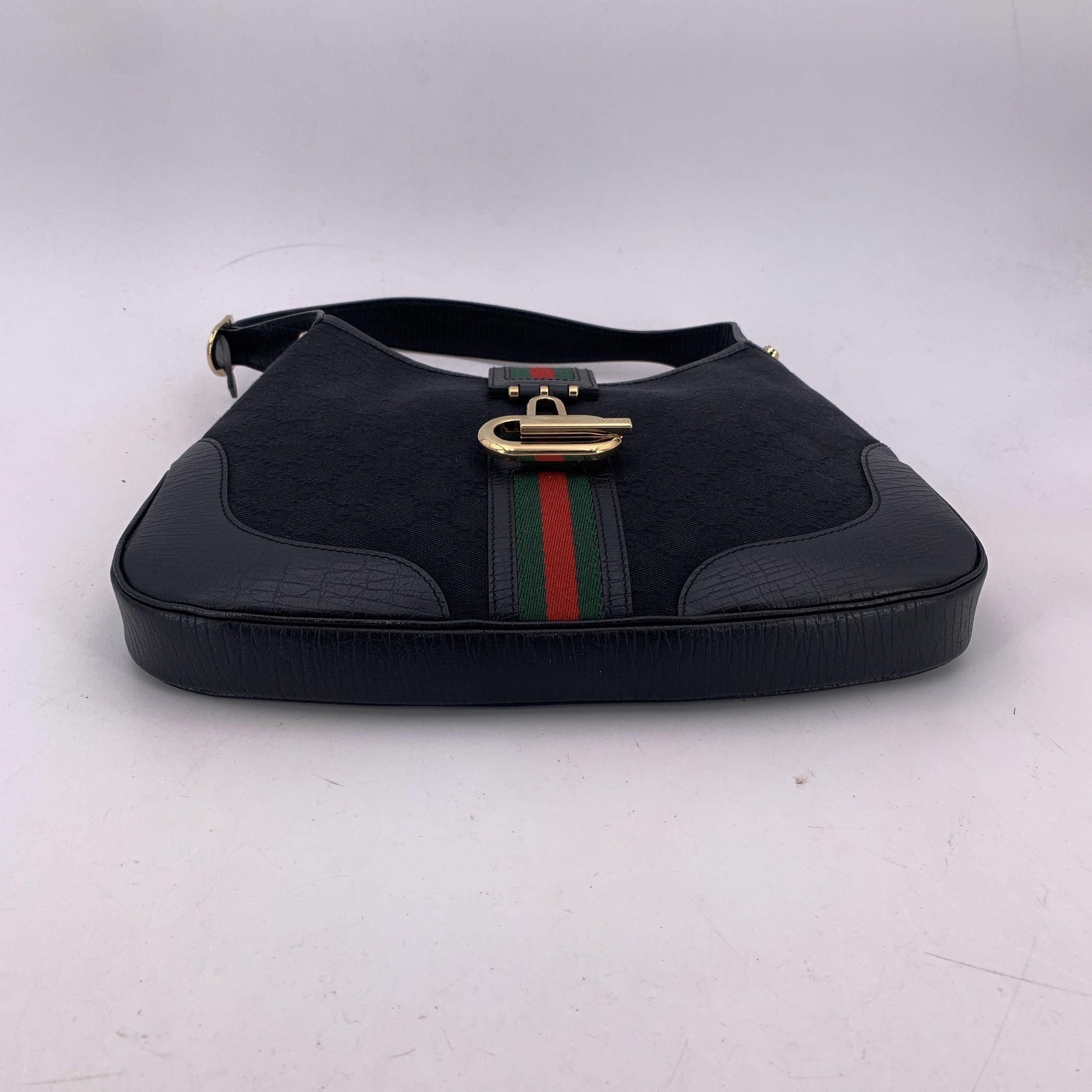 Gucci Black Monogram Canvas Leather Web Hobo Shoulder Bag For Sale 1