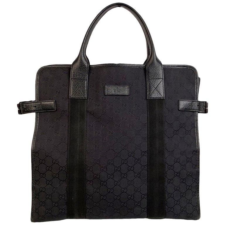 Gucci Black Monogram Canvas Shopping Bag Shopper Tote For Sale at 1stDibs