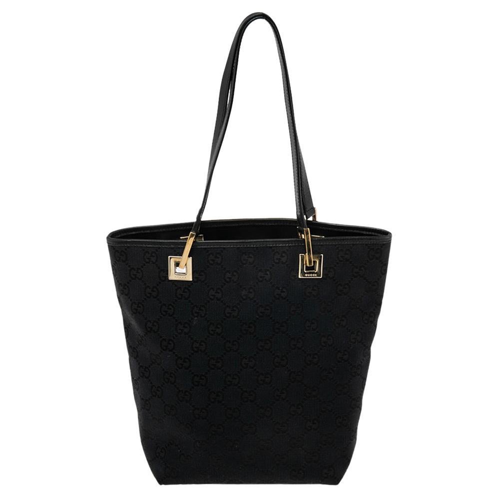 Gucci Black Monogram Canvas Small Bucket Tote Bag