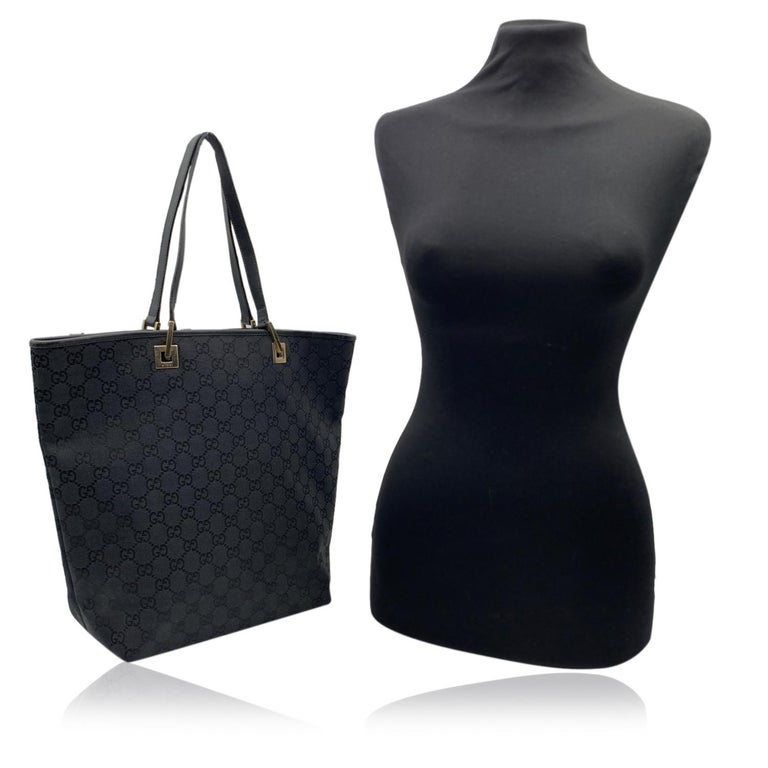 Gucci Black Monogram Canvas Tote Bucket Shopping Bag For Sale at 1stDibs