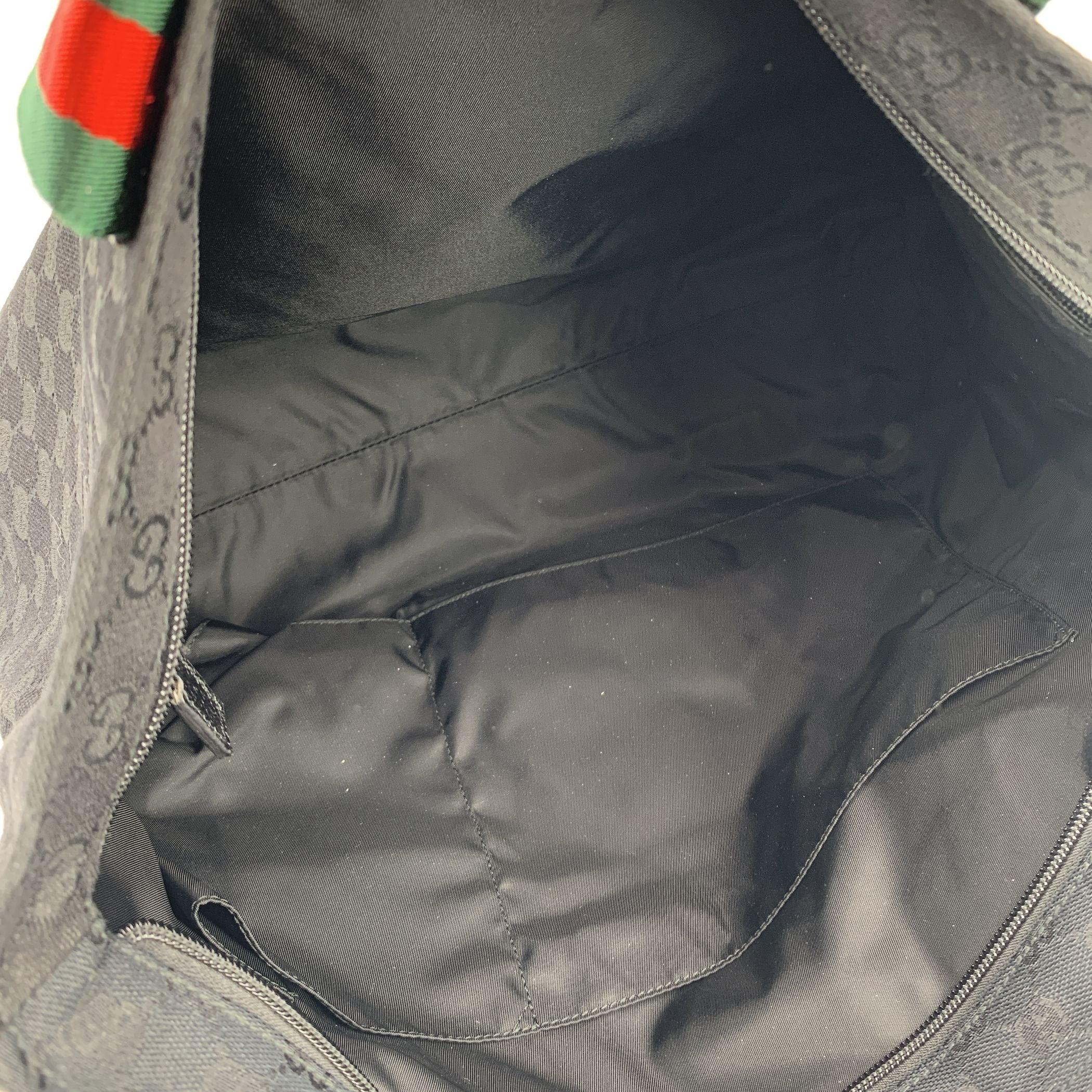 Women's Gucci Black Monogram Canvas Web Strap Tote Diaper Bag