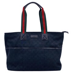 Gucci Black Monogram Canvas Web Strap Tote Diaper Bag