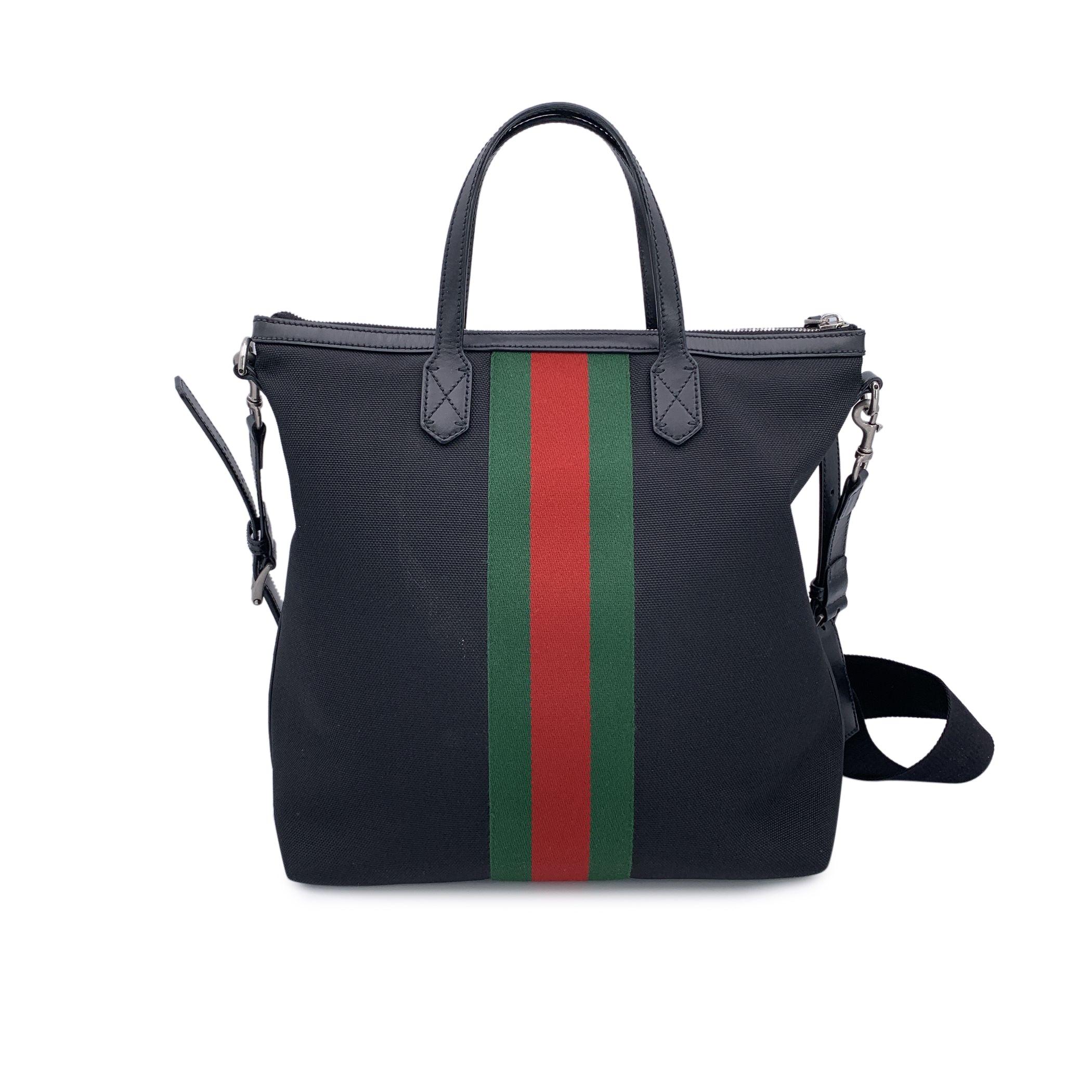 Gucci Black Monogram Canvas Web Strap Vertical Techno Tote Bag In Excellent Condition In Rome, Rome