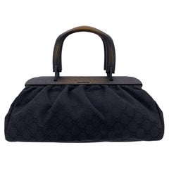 Gucci Black Monogram Canvas Wood Frame Handles Handbag Bag