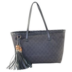 Gucci Schwarz Monogram Denim Bamboo Fringe Tassel Tote 2GK1214K