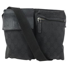 Used Gucci Black Monogram GG Belt Bag Fanny Pack Waist Pouch 1012g37