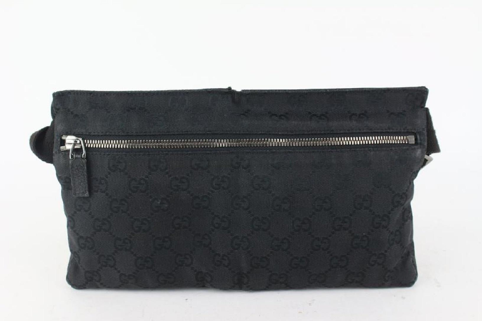 Gucci Black Monogram GG Belt Bag Fanny Pack Waist Pouch 105g5 In Good Condition In Dix hills, NY