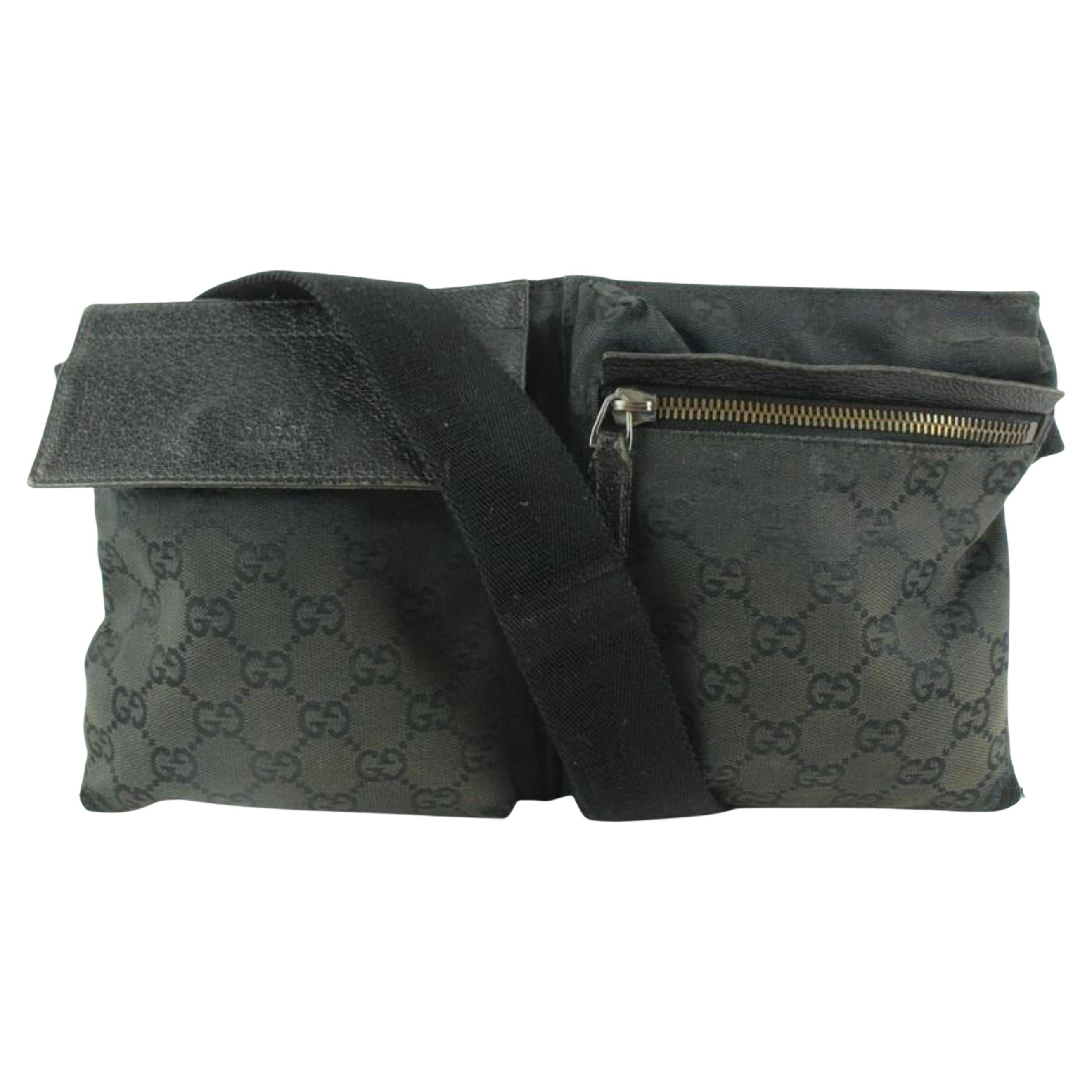 Gucci Black Monogram GG Belt Bag Fanny Pack Waist Pouch 16g29 For Sale