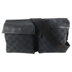 Used Gucci Black Monogram GG Belt Bag Fanny Pack Waist Pouch 26gk76s