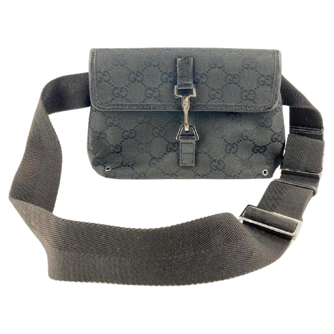 Gucci Black Monogram GG Belt Pouch Waist Bag Fanny Pack  861393