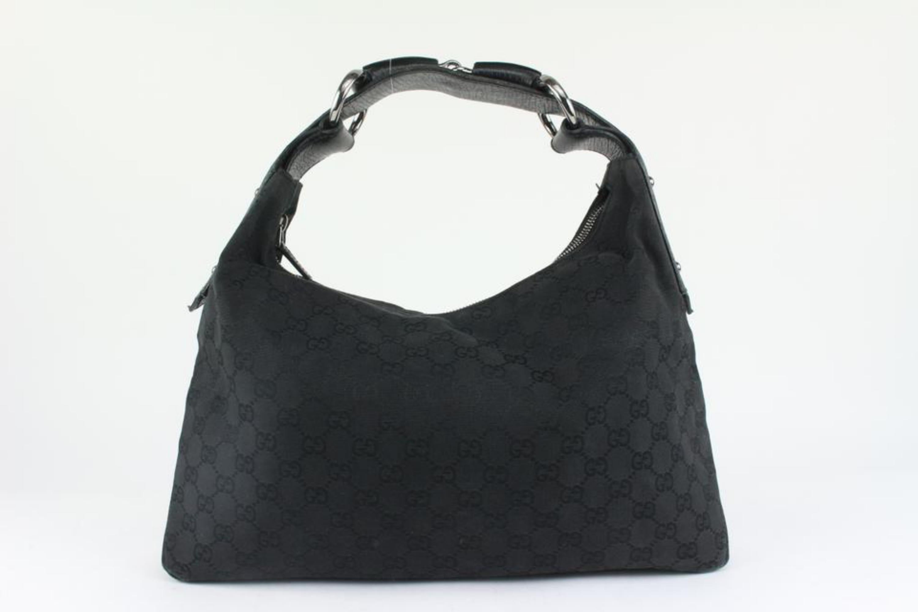 Gucci Black Monogram GG Horsebit Hobo Bag 1G1115 3
