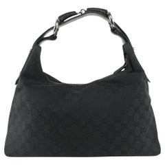 Gucci GG Horsebit Hobo-Tasche mit schwarzem Monogramm 1G1115