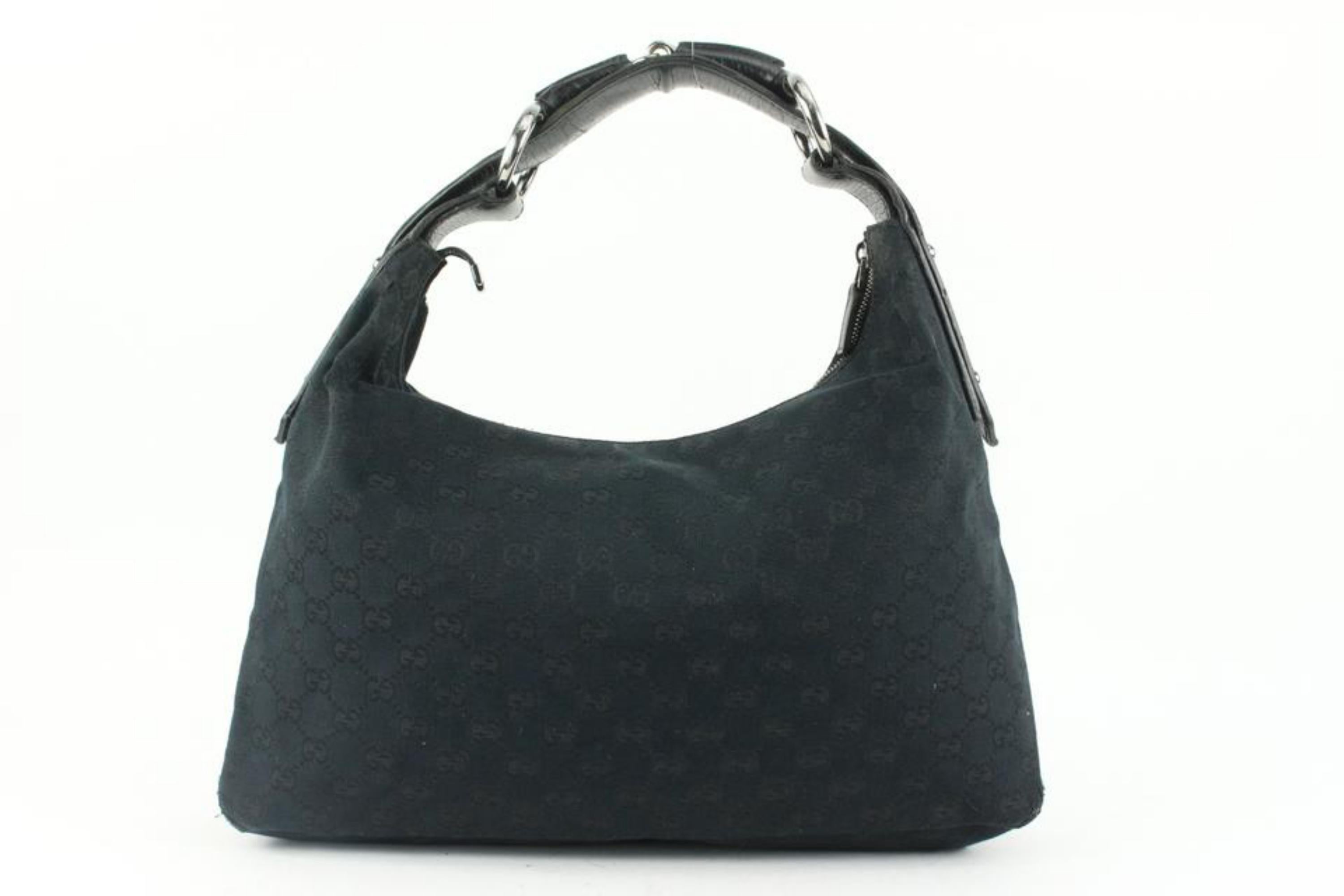 Gucci Black Monogram GG Horsebit Hobo Bag 5G113 For Sale 3