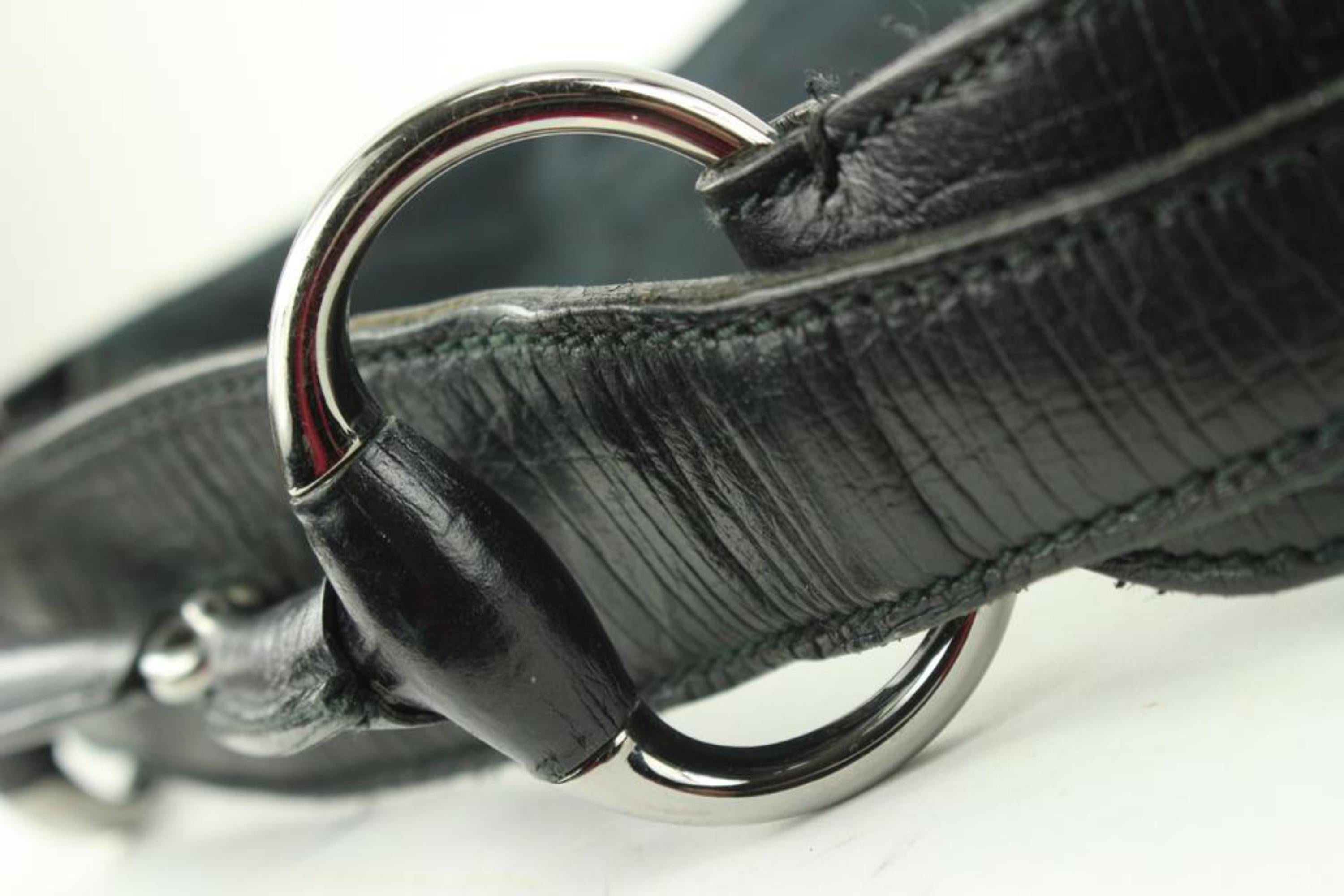 Gucci Black Monogram GG Horsebit Hobo Bag 5G113 For Sale 5