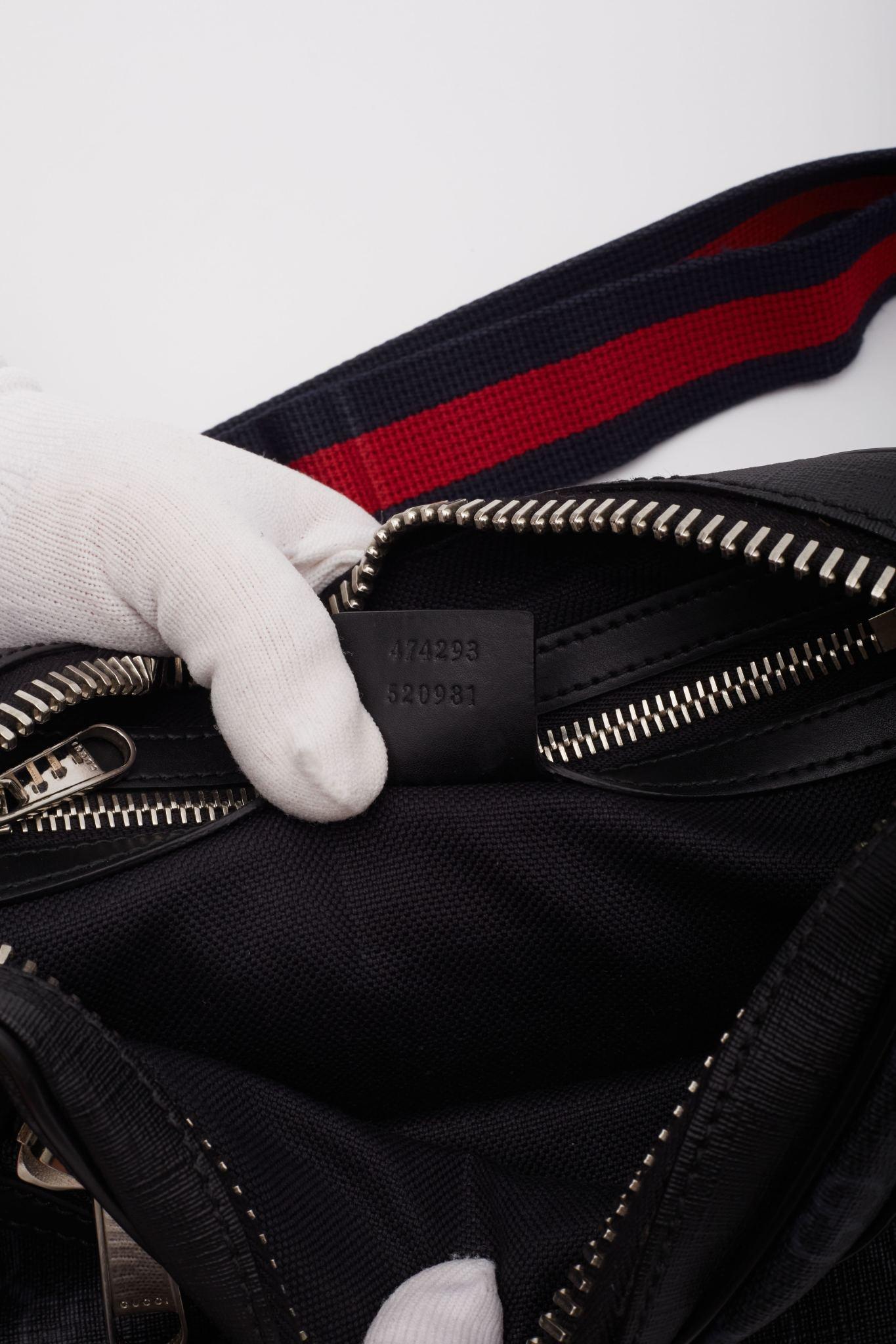 Gucci Black Monogram GG Supreme Web Belt Bag For Sale 6