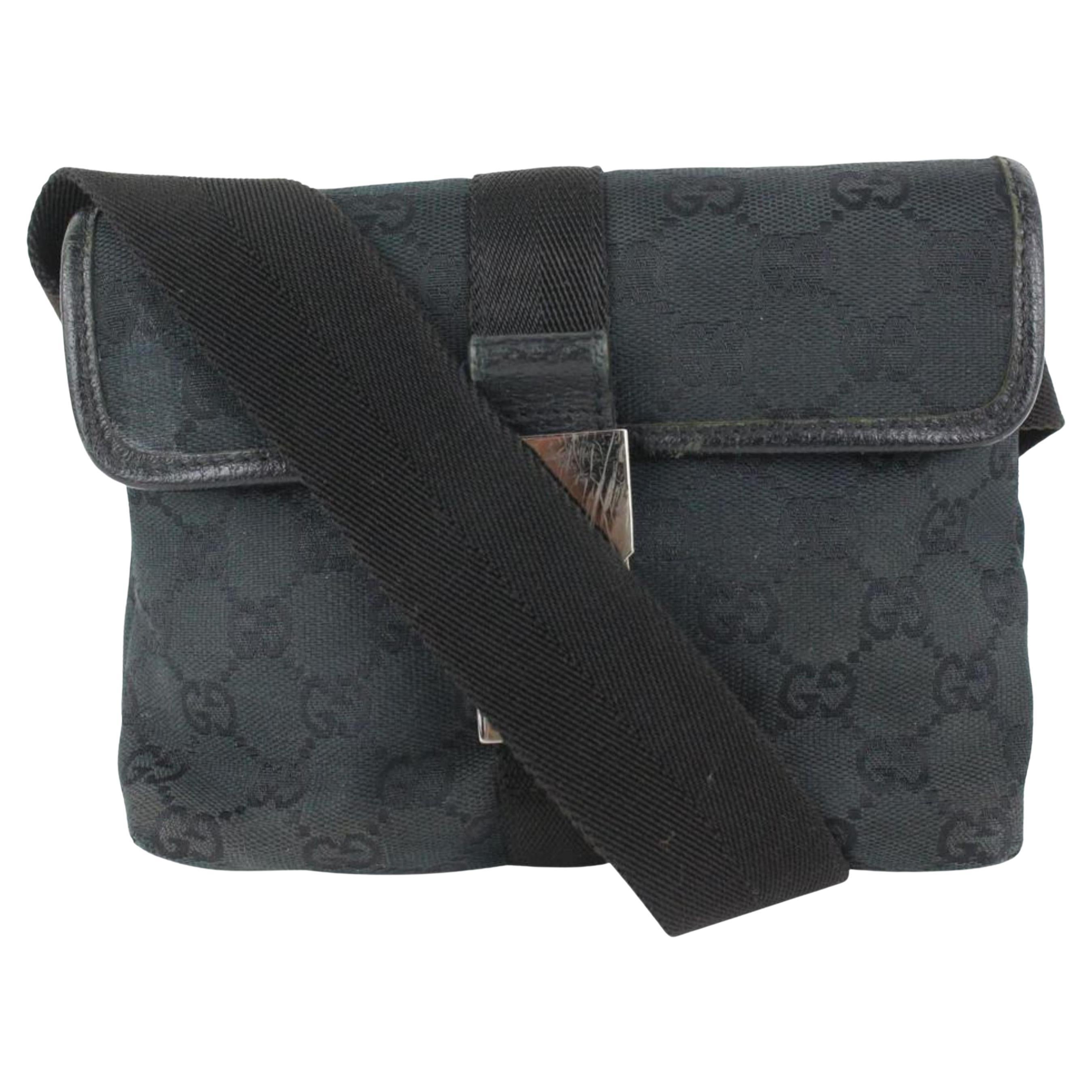 Gucci Black Monogram GG Waist Bag Belt Pouch Fanny Pack 1015g48 For Sale