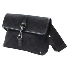 Used Gucci Black Monogram GG Waist Pouch Fanny Pack Belt Bag 237693