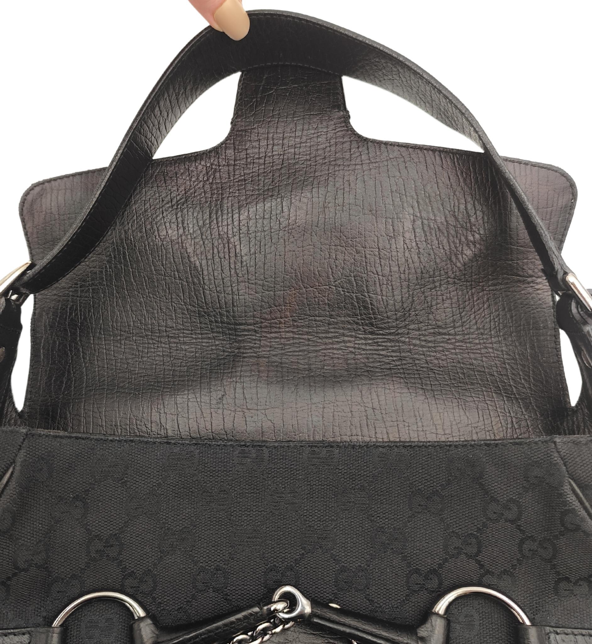 Gucci black monogram horsebit chain shoulder bag For Sale 9