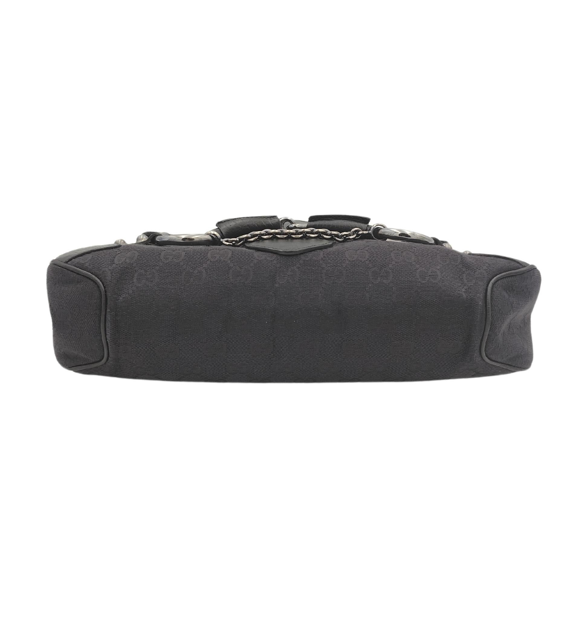 Gucci black monogram horsebit chain shoulder bag For Sale 1