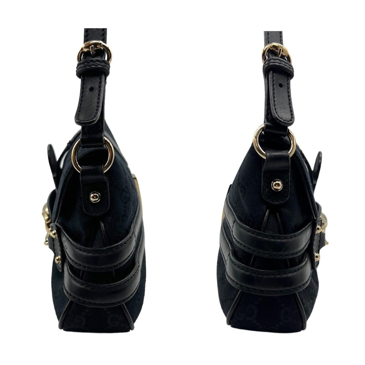 Gucci Black Monogram Horsebit Handbag In Excellent Condition In Scottsdale, AZ