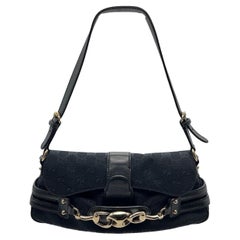 Used Gucci Black Monogram Horsebit Handbag