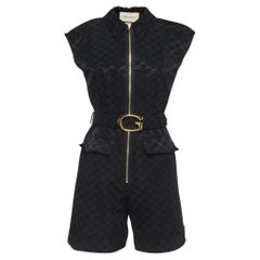 Schwarzer Gucci-Overall mit Monogramm aus Jacquard-Faille und Gürtel S