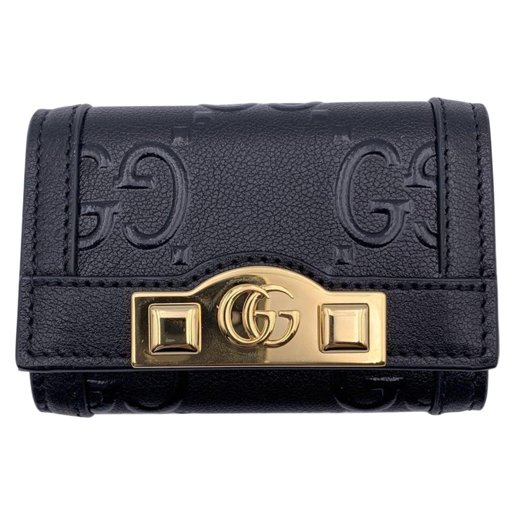 Gucci Black Monogram Leather Wonka 6 Key Holder Case Pouch For Sale