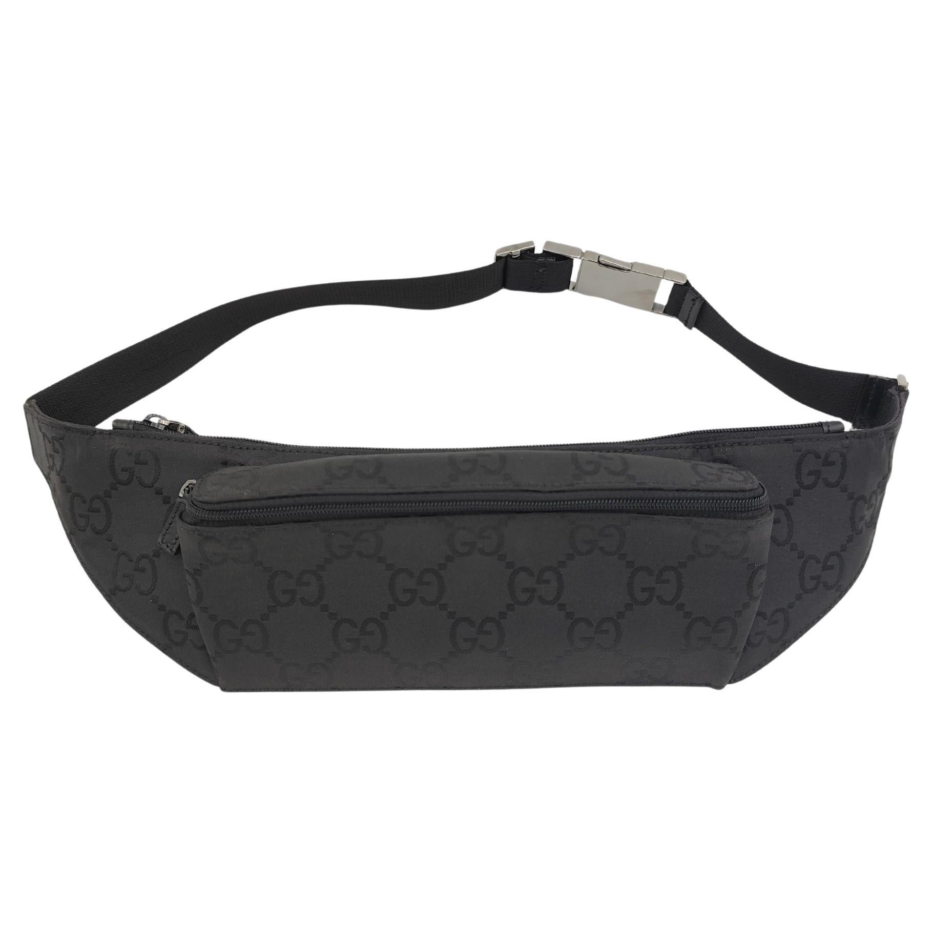 Gucci black monogram nylon belt bag