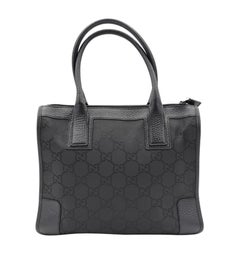 Gucci black monogram nylon leather tote bag