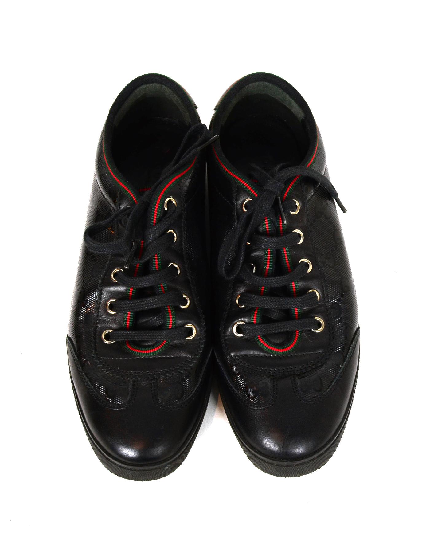 Gucci Black Monogram Sneakers w/ Leather Trim sz 36.5 In Excellent Condition For Sale In New York, NY