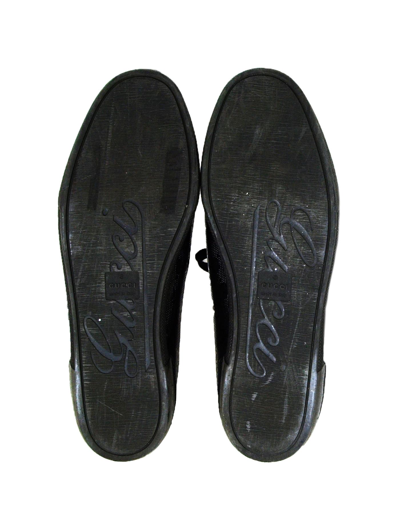 Women's Gucci Black Monogram Sneakers w/ Leather Trim sz 36.5 For Sale