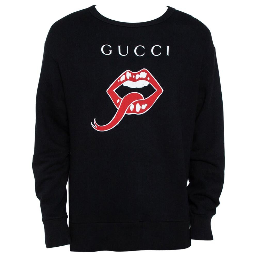 Gucci Black Mouth Print Jersey Sweatshirt S at 1stDibs