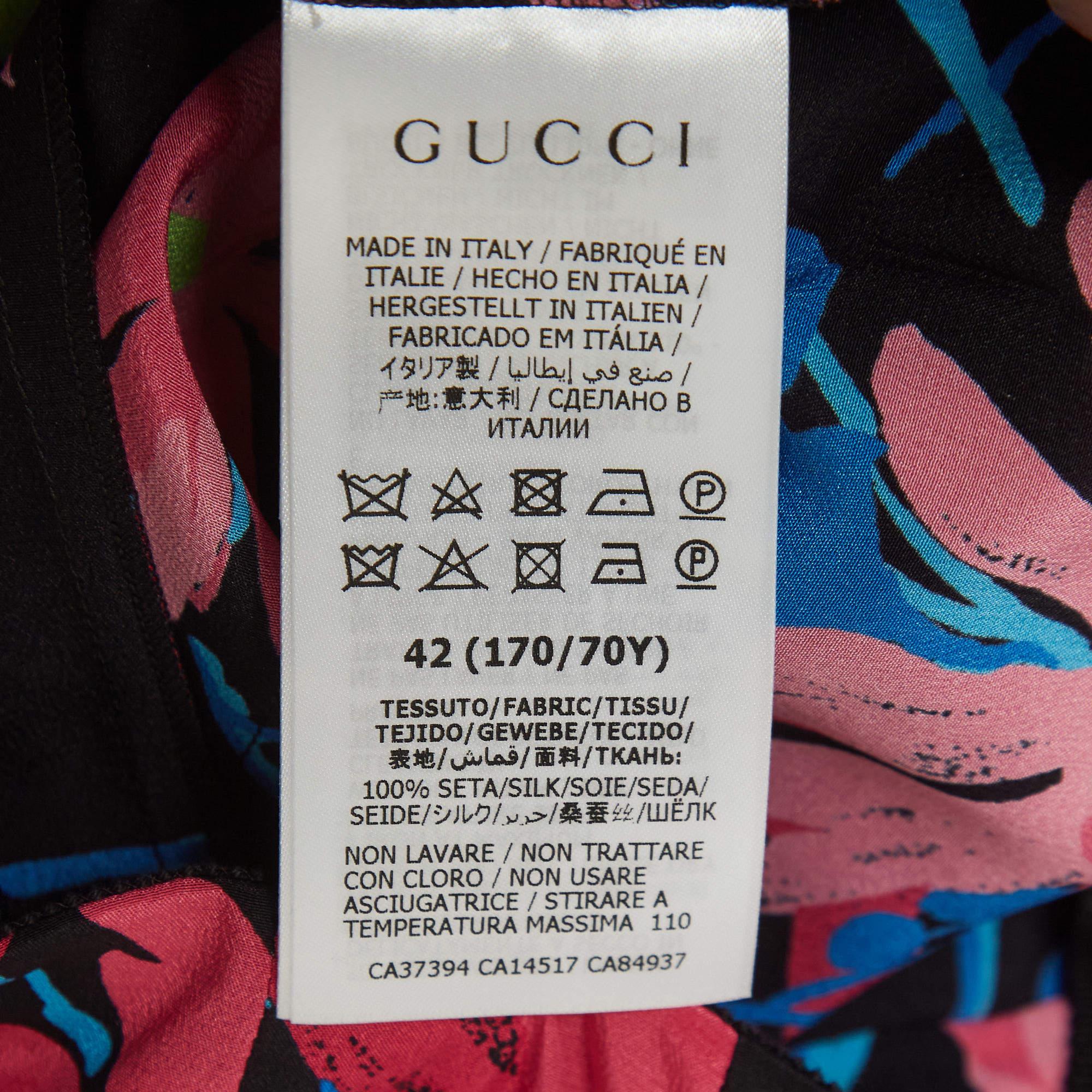 Women's Gucci Black/Multicolor Floral Print Silk Midi Skirt M