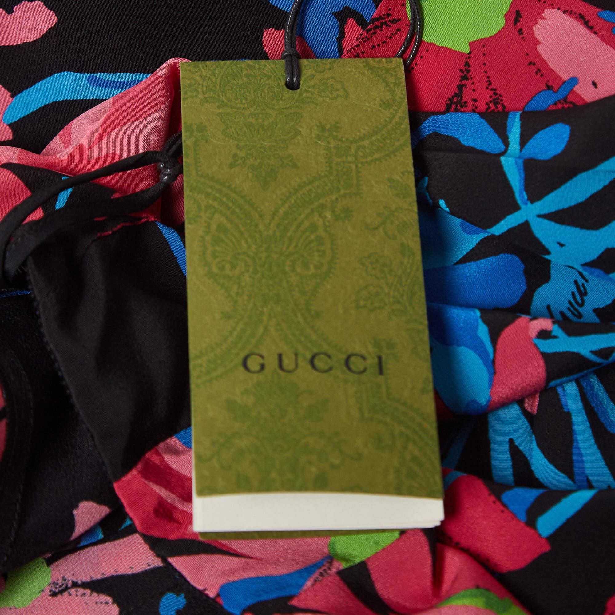 Gucci Black/Multicolor Floral Print Silk Midi Skirt M 1